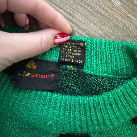 Vintage Green Polkadot Graphic Sweater | Liz Sport 1990s - Picture 4 of 5